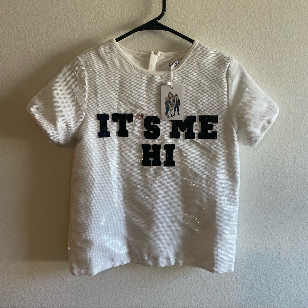 Lola + The Boys White Sequin “Its Me Hi” T Swift Girls Tee Top